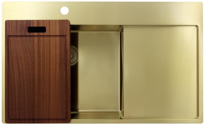 Pure.Sink Exclusivo Pia dourada com escorredor 86x52 cm Torneira Tapwing esquerda PEX5086LT-60