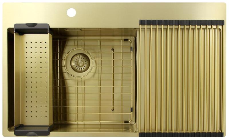 Pure.Sink Exclusivo Pia dourada com escorredor 86x52 cm Torneira Tapwing esquerda PEX5086LT-60