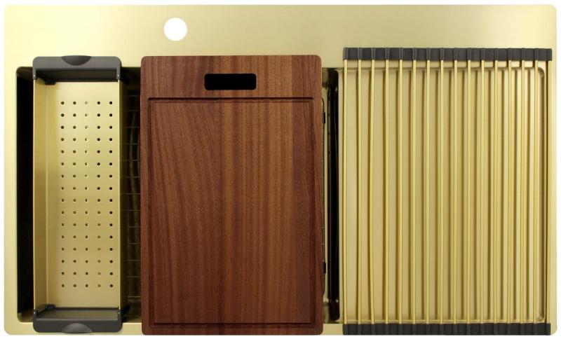 Pure.Sink Exclusivo Pia dourada com escorredor 86x52 cm Torneira Tapwing esquerda PEX5086LT-60