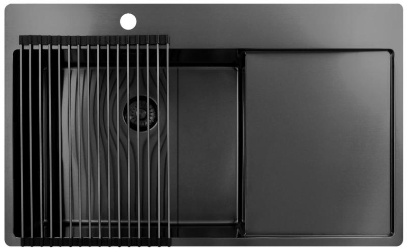 Pure.Sink Exclusivo Gun Metal pia com área de escorrimento 86x52 cm Tapwing à esquerda PEX5086LT-61