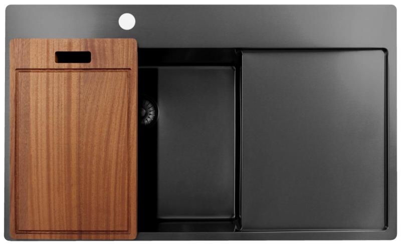 Pure.Sink Exclusivo Gun Metal pia com área de escorrimento 86x52 cm Tapwing à esquerda PEX5086LT-61