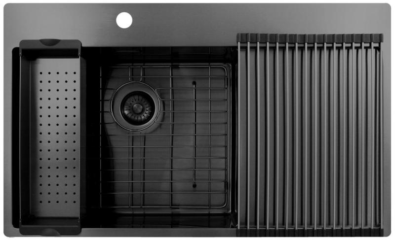 Pure.Sink Exclusivo Gun Metal pia com área de escorrimento 86x52 cm Tapwing à esquerda PEX5086LT-61