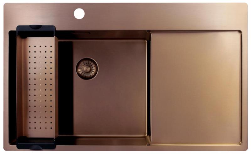 Pure.Sink Exclusivo Pia de cobre com área de escorrimento 86x52 cm Torneira à esquerda PEX5086LT-62