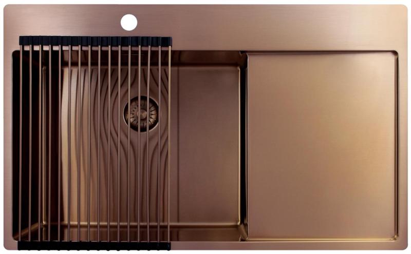 Pure.Sink Exclusivo Pia de cobre com área de escorrimento 86x52 cm Torneira à esquerda PEX5086LT-62