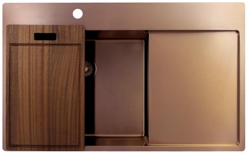 Pure.Sink Exclusivo Pia de cobre com área de escorrimento 86x52 cm Torneira à esquerda PEX5086LT-62