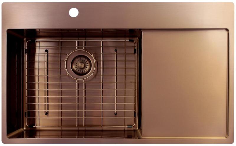 Pure.Sink Exclusivo Pia de cobre com área de escorrimento 86x52 cm Torneira à esquerda PEX5086LT-62