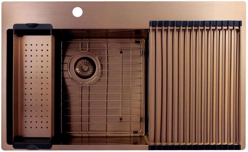 Pure.Sink Exclusivo Pia de cobre com área de escorrimento 86x52 cm Torneira à esquerda PEX5086LT-62