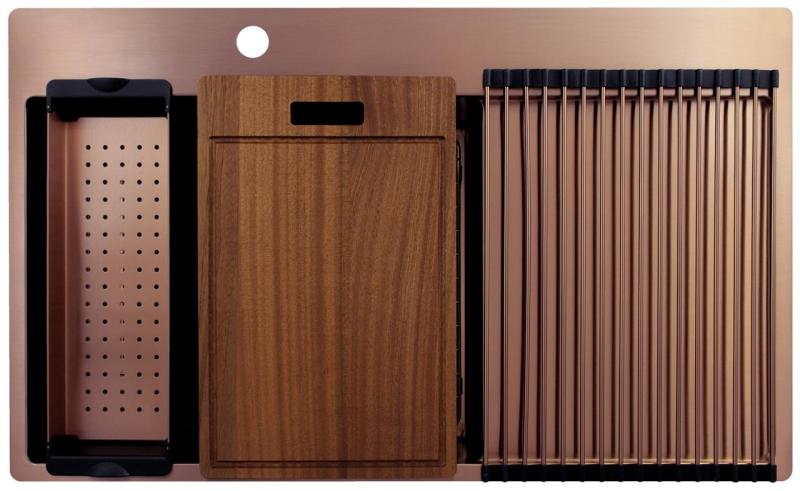 Pure.Sink Exclusivo Pia de cobre com área de escorrimento 86x52 cm Torneira à esquerda PEX5086LT-62