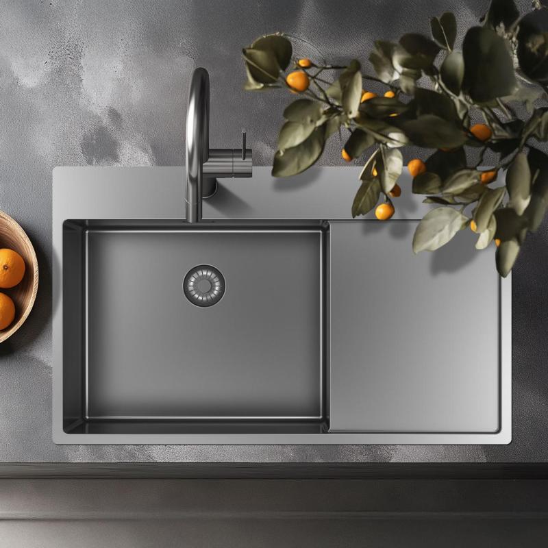 Pure.Sink Exclusivo RVS pia com área de escorrimento 86x52 cm Tapwing à direita PEX5086RT-02