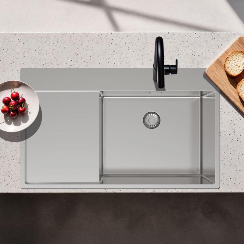 Pure.Sink Exclusivo RVS pia com área de escorrimento 86x52 cm Tapwing à direita PEX5086RT-02