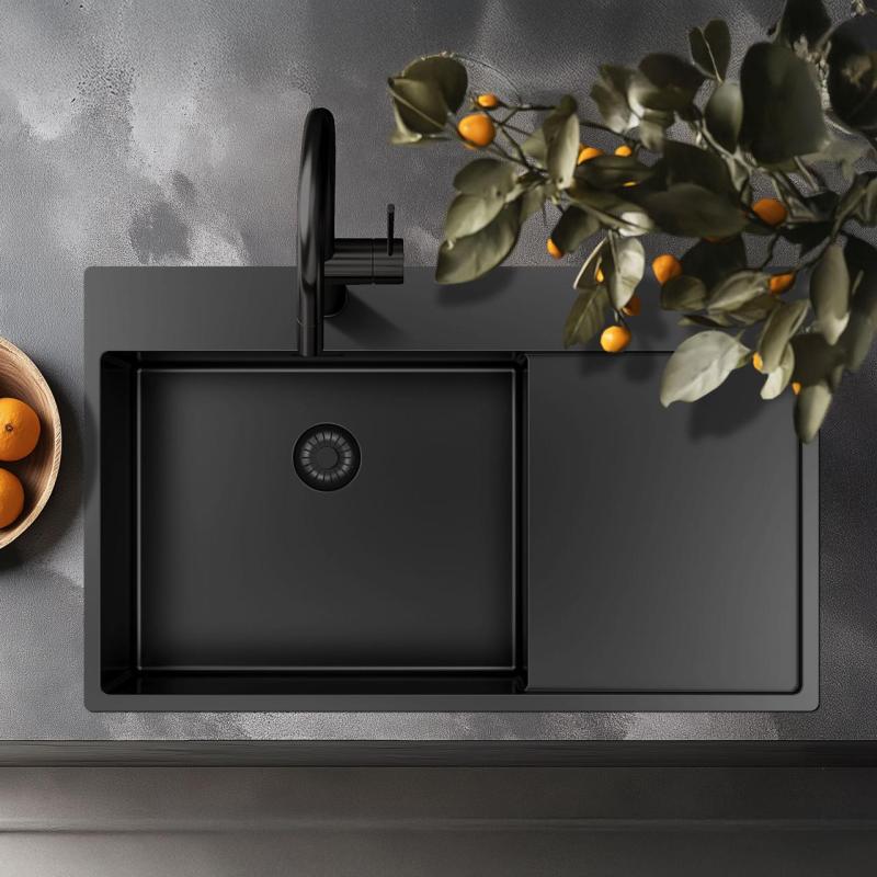 Pure.Sink Exclusivo Gun Metal pia com área de escorrimento 86x52 cm Tapwing à direita PEX5086RT-61