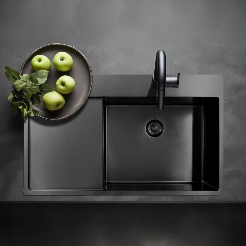 Pure.Sink Exclusivo Gun Metal pia com área de escorrimento 86x52 cm Tapwing à direita PEX5086RT-61