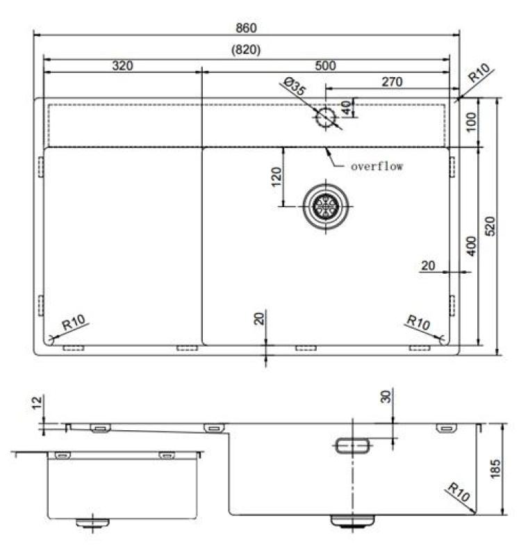 Pure.Sink Exclusivo Gun Metal pia com área de escorrimento 86x52 cm Tapwing à direita PEX5086RT-61