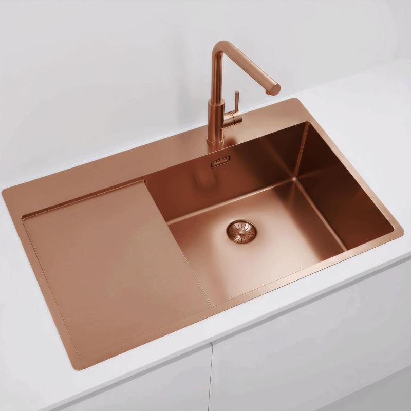 Pure.Sink Exclusivo Bacia de cobre com área de escorrimento 86x52 cm Tapwing à direita PEX5086RT-62