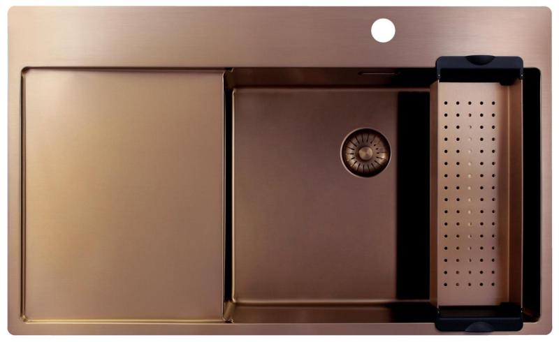 Pure.Sink Exclusivo Bacia de cobre com área de escorrimento 86x52 cm Tapwing à direita PEX5086RT-62