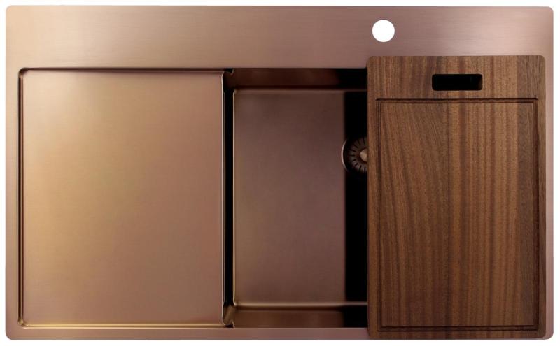 Pure.Sink Exclusivo Bacia de cobre com área de escorrimento 86x52 cm Tapwing à direita PEX5086RT-62