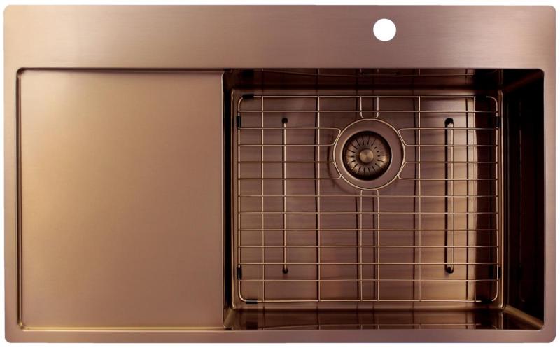 Pure.Sink Exclusivo Bacia de cobre com área de escorrimento 86x52 cm Tapwing à direita PEX5086RT-62