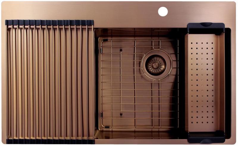 Pure.Sink Exclusivo Bacia de cobre com área de escorrimento 86x52 cm Tapwing à direita PEX5086RT-62