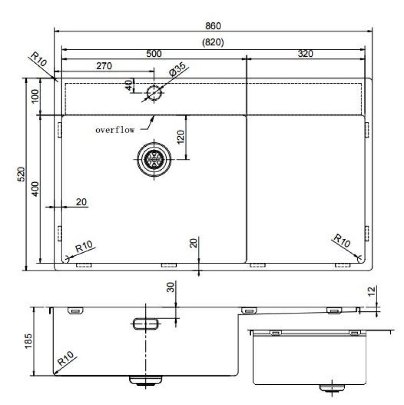 Pure.Sink Exclusivo Bacia de cobre com área de escorrimento 86x52 cm Tapwing à direita PEX5086RT-62