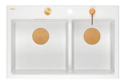 Quadri Hard Rock Dupla Pia de Granito Branco 76 x 50 cm com Plugue de Cobre e Acessórios 1208971357