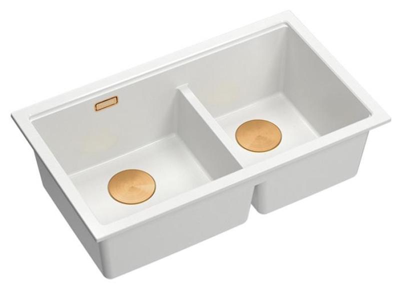 Quadri Newport II Pia Dupla em Granito Branco 76x45 cm com Plug de Cobre 1208971358