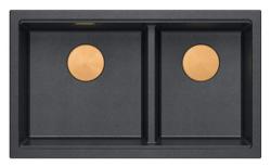 Quadri Newport II Pia Dupla de Granito Antracite de Montagem 76x45 cm com Plug de Cobre 1208971359