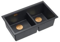 Quadri Newport II Pia Dupla de Granito Antracite de Montagem 76x45 cm com Plug de Cobre 1208971359