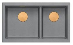Quadri Newport II Pia de Granito Duplo Cinza 76x45 cm com Plug de Cobre 1208971360