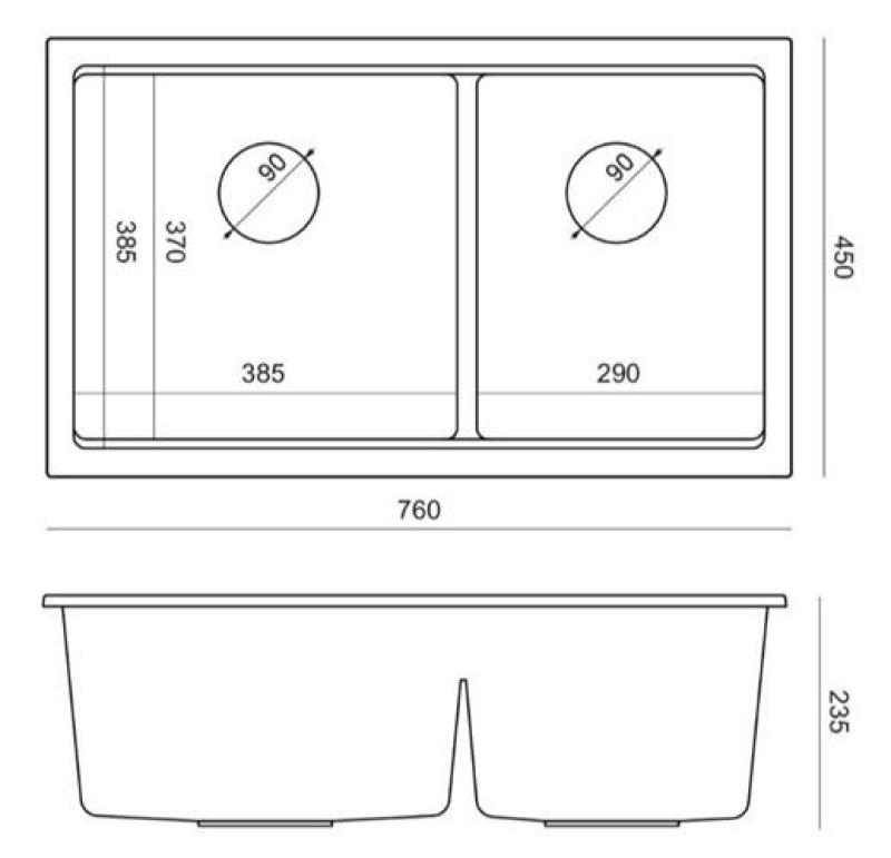 Quadri Newport II Pia de Granito Duplo Cinza 76x45 cm com Plug de Cobre 1208971360