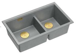 Quadri Newport II Pia Dupla de Granito Cinza 76x45 cm com Plugue Dourado 1208971365