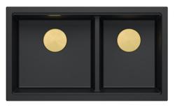 Quadri Newport II Pia de Granito Preto Dupla de Embutir 76x45 cm com Plugue Dourado 1208971366