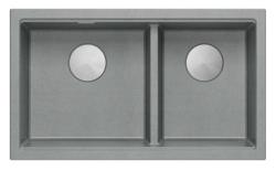 Quadri Newport II Pia Dupla em Granito Cinza 76x45 cm com plugue de aço inoxidável 1208971370