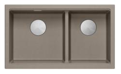 Quadri Newport II Dupla Taupe Granito Pia de Montagem 76x45 cm com plugue de aço inoxidável 1208971372