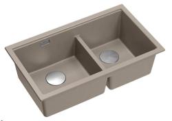 Quadri Newport II Dupla Taupe Granito Pia de Montagem 76x45 cm com plugue de aço inoxidável 1208971372