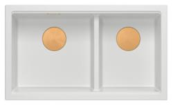Quadri Newport II Pia Dupla de Granito Branco Embutida 702 x 390 mm com Plugue de Cobre 1208971373
