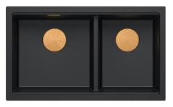 Quadri Newport II Pia Dupla de Granito Preto Embutida 702 x 390 mm com Plugue de Cobre 1208971376