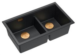 Quadri Newport II Pia Dupla de Granito Preto Embutida 702 x 390 mm com Plugue de Cobre 1208971376