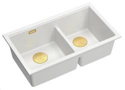 Quadri Newport II Pia Dupla em Granito Branco 702 x 390 mm com Plugue Dourado 1208971378