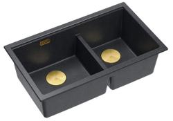 Quadri Newport II Pia Dupla de Granito Antracite Embutida 702 x 390 mm com Plug Dourado 1208971379