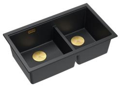 Quadri Newport II Pia Dupla de Granito Preto Embutida 702 x 390 mm com Plugue Dourado 1208971381