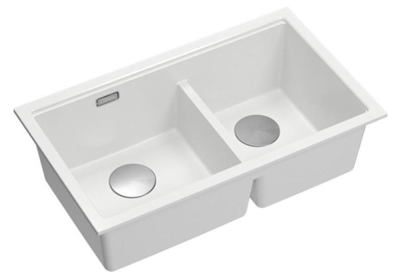 Quadri Newport II Pia Dupla em Granito Branco 702 x 390 mm com Plug de Aço Inoxidável 1208971383