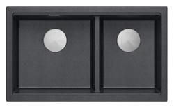 Quadri Newport II Pia Dupla Submontada em Granito Antracite 702 x 390 mm com plugue de aço inoxidável 1208971384