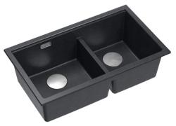 Quadri Newport II Pia Dupla Submontada em Granito Antracite 702 x 390 mm com plugue de aço inoxidável 1208971384