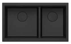 Quadri Newport II Pia Submontada em Granito Preto Duplo 702 x 390 mm com Plugue Preto 1208971386