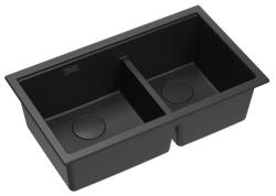 Quadri Newport II Pia Submontada em Granito Preto Duplo 702 x 390 mm com Plugue Preto 1208971386