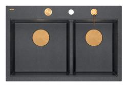Quadri Hard Rock Pia Dupla Antracite Granito 76x50 cm com Plug de Cobre e acessórios 1208971388