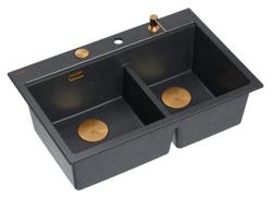 Quadri Hard Rock Pia Dupla Antracite Granito 76x50 cm com Plug de Cobre e acessórios 1208971388