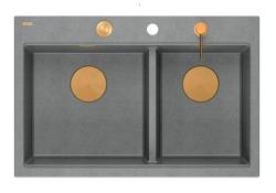 Quadri Hard Rock Dupla Pia de Granito Cinza 76x50 cm com Plug de Cobre e Acessórios 1208971389