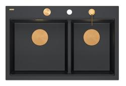 Quadri Hard Rock Dupla Pia de Granito Preto 76x50 cm com Tampa de Cobre e acessórios 1208971390
