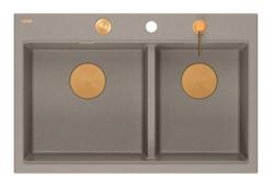 Quadri Hard Rock Dupla Pia de Granito Taupe de Montagem 76x50 cm com Plug de Cobre e Acessórios 1208971391